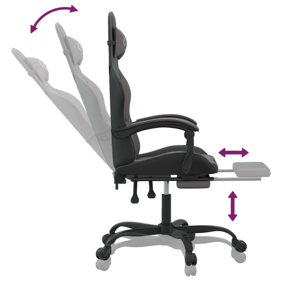 Chaise de jeu pivotante et repose-pied Noir et gris Similicuir - 11