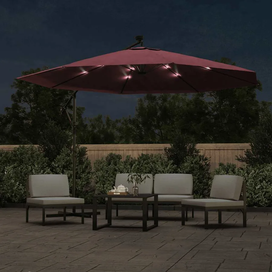 Parasol de jardin en porte-à-faux lumières LED rouge bordeaux - 3