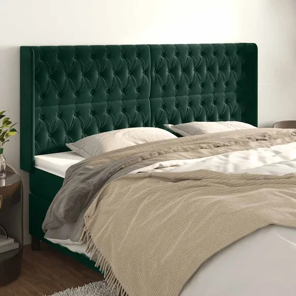 Tête de lit avec oreilles Vert foncé 183x16x118/128 cm Velours