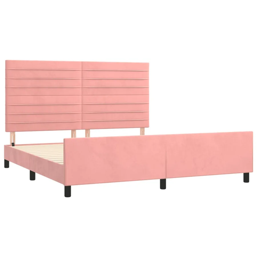 Cadre de lit sans matelas rose velours - 4