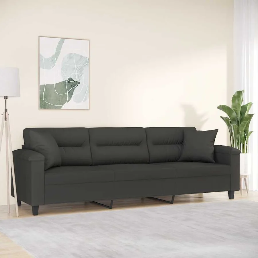 Canapé 3 places avec oreillers et coussins Gris foncé 210 cm