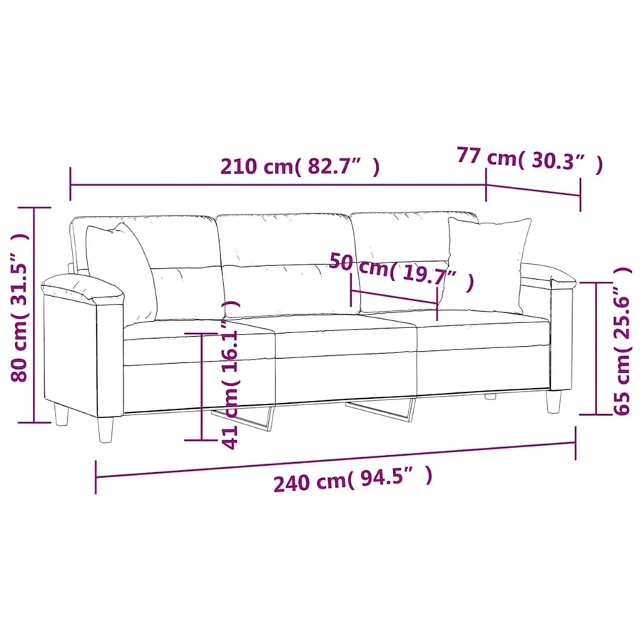 Canapé 3 places avec oreillers et coussins Gris foncé 210 cm - 7
