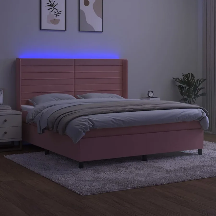 Sommier à lattes de lit matelas et LED Rose 160x200 cm Velours - 3