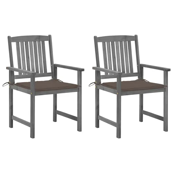 Chaises de jardin et coussins lot de 2 Gris Bois acacia massif