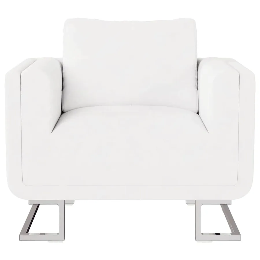 Fauteuil cube avec pieds chromés Blanc Similicuir - 3