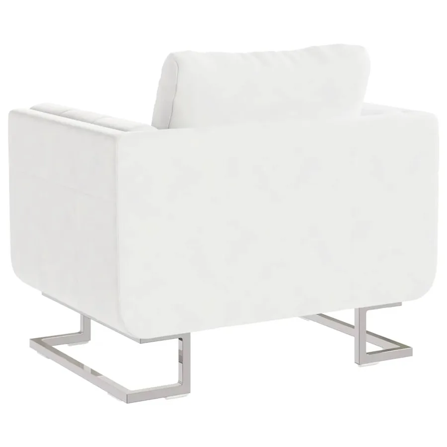 Fauteuil cube avec pieds chromés Blanc Similicuir - 4