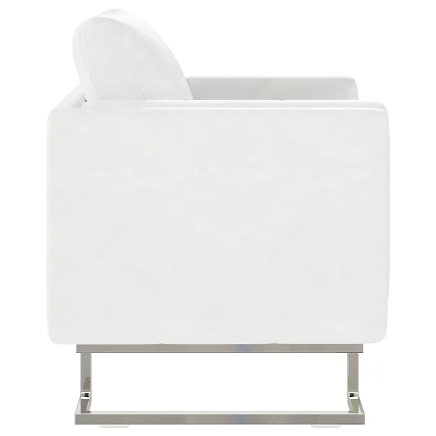Fauteuil cube avec pieds chromés Blanc Similicuir - 5