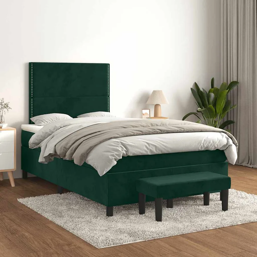 Sommier à lattes de lit et matelas Vert foncé 120x200cm Velours