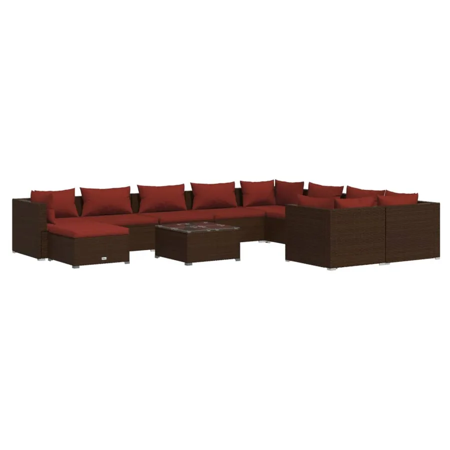 Salon de jardin 11 pcs avec coussins Résine tressée Marron - 2