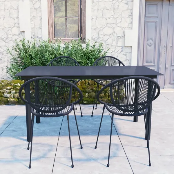Ensemble à manger d'extérieur 5 pcs Rotin PVC Noir