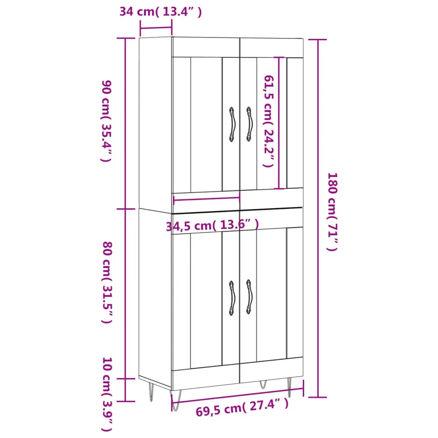 Buffet haut Blanc 69,5x34x180 cm Bois d'ingénierie - 13