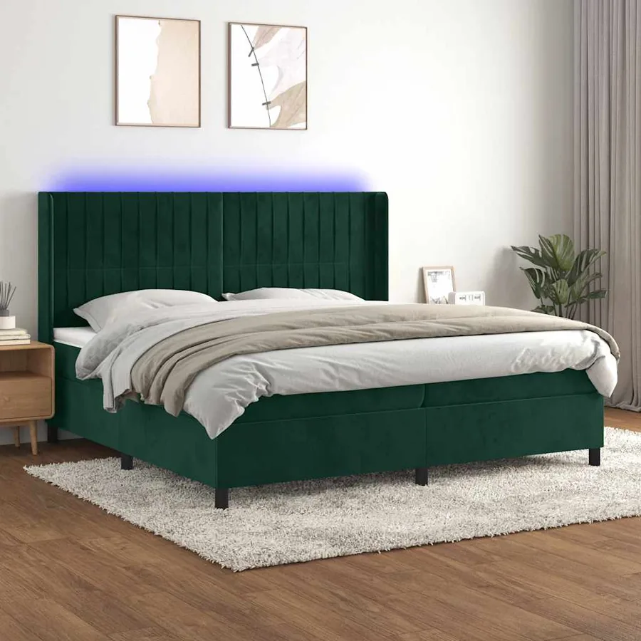 Sommier à lattes de lit matelas et LED Vert foncé 200x200 cm