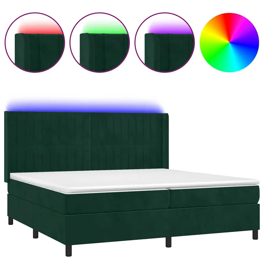 Sommier à lattes de lit matelas et LED Vert foncé 200x200 cm - 2