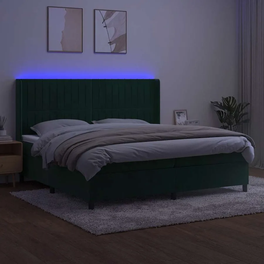 Sommier à lattes de lit matelas et LED Vert foncé 200x200 cm - 3