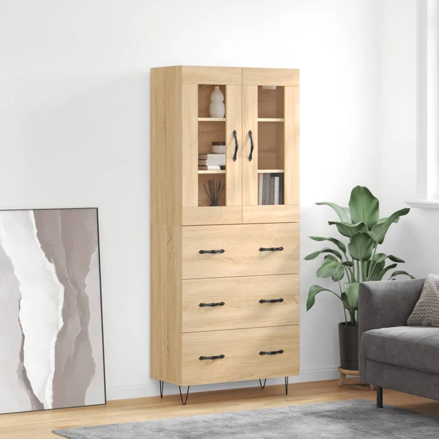 Buffet haut Chêne sonoma 69,5x34x180 cm Bois d'ingénierie