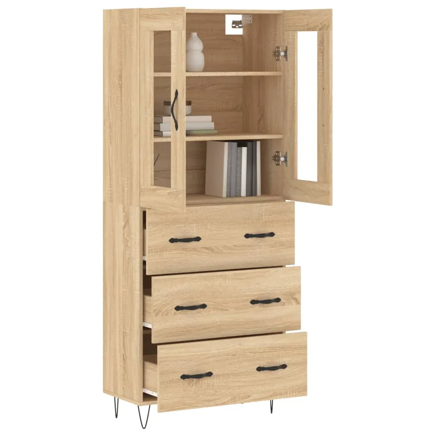 Buffet haut Chêne sonoma 69,5x34x180 cm Bois d'ingénierie - 3