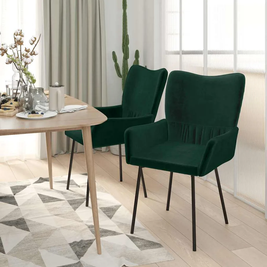 Chaises à manger lot de 2 Vert foncé Velours - 3