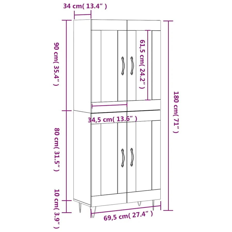 Buffet haut Chêne sonoma 69,5x34x180 cm Bois d'ingénierie - 13