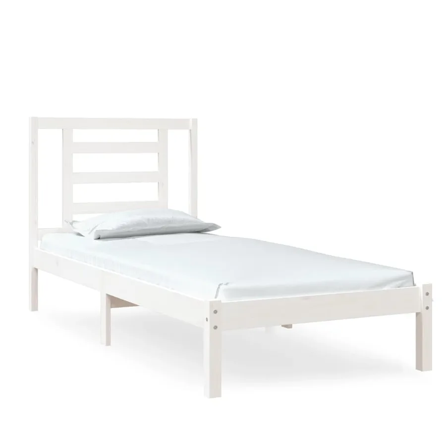 Cadre de lit sans matelas blanc 75x190 cm bois massif - 2
