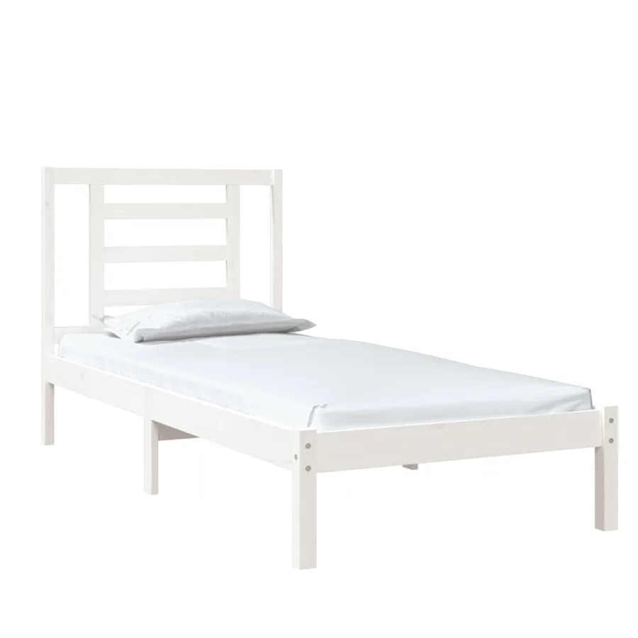Cadre de lit sans matelas blanc 75x190 cm bois massif - 3