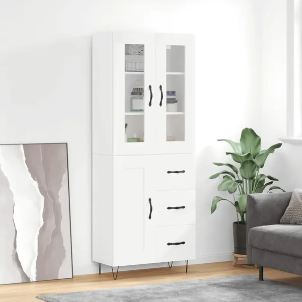 Buffet haut Blanc 69,5x34x180 cm Bois d'ingénierie