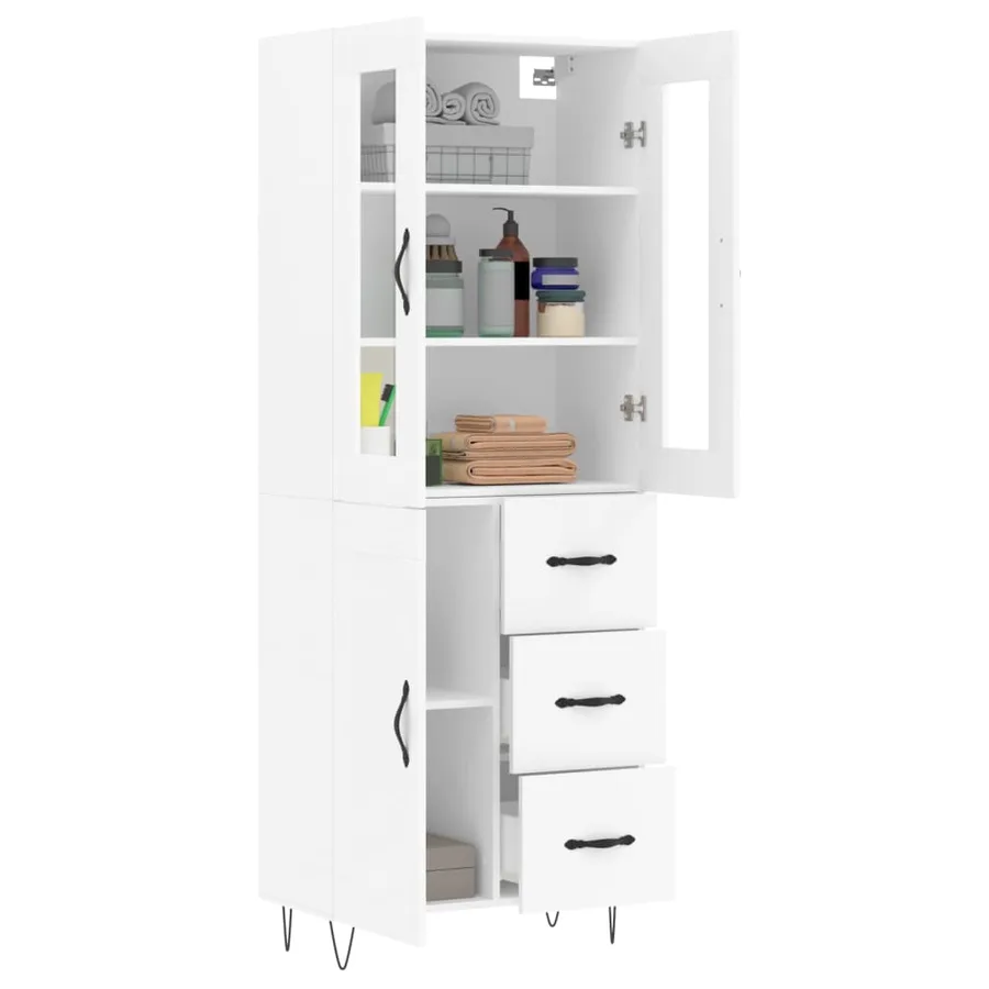 Buffet haut Blanc 69,5x34x180 cm Bois d'ingénierie - 3