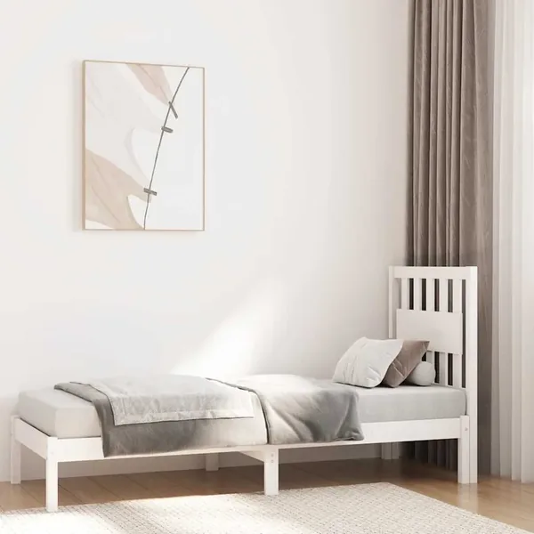 Cadre de lit sans matelas blanc bois massif