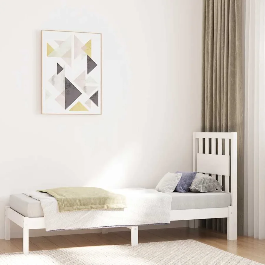 Cadre de lit sans matelas blanc bois massif - 4