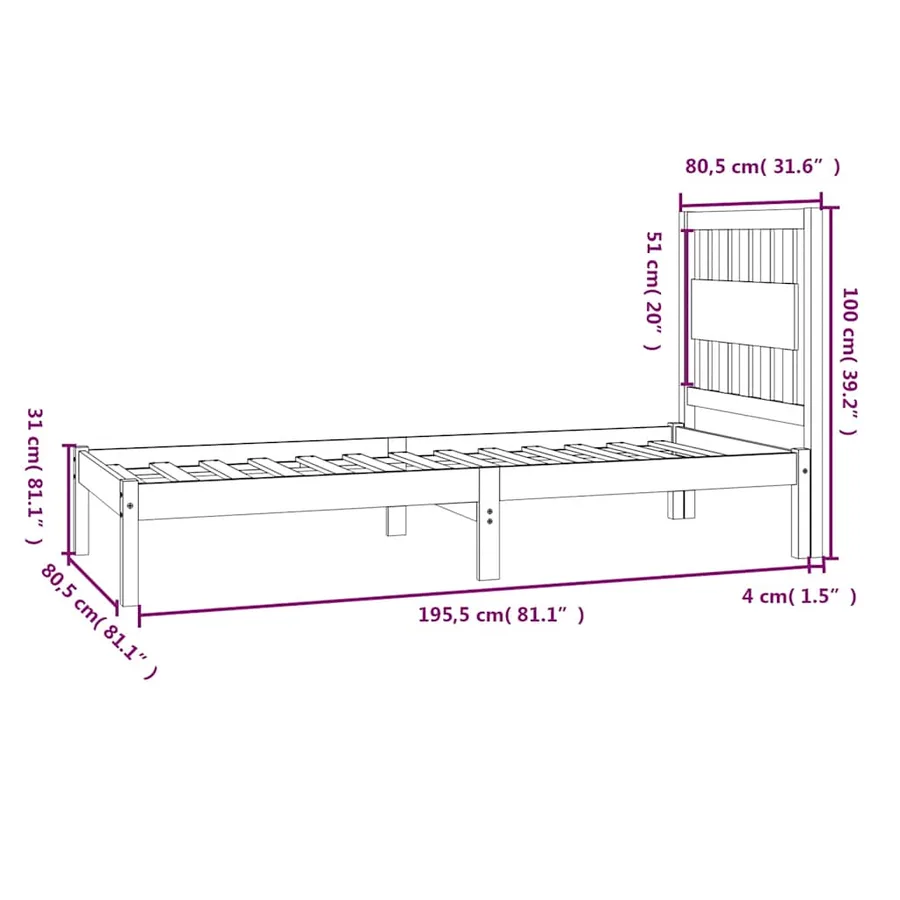 Cadre de lit sans matelas blanc bois massif - 9