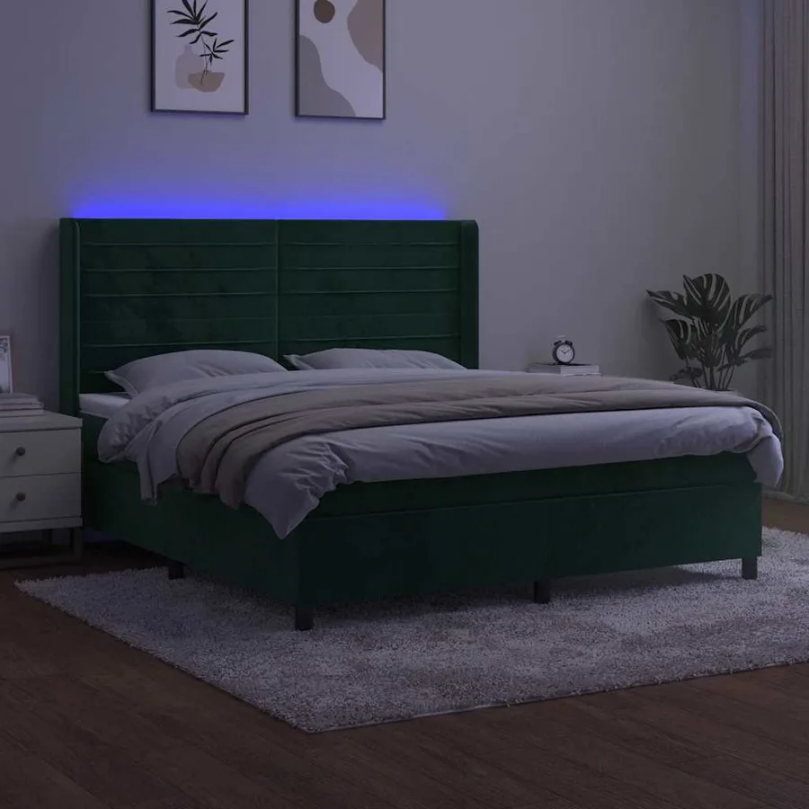 Sommier à lattes de lit matelas et LED Vert foncé 160x200 cm - 3