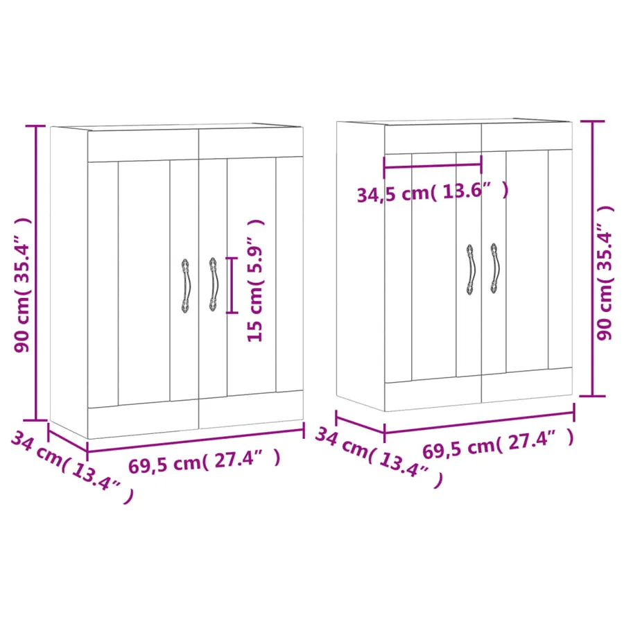 Armoires murales 2 pcs chêne sonoma bois d'ingénierie - 12