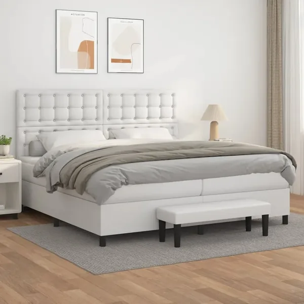 Sommier à lattes de lit avec matelas Blanc 200x200cm Similicuir