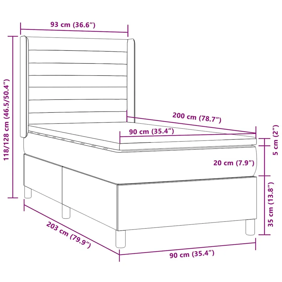 Sommier à lattes de lit matelas LED Marron foncé 90x200cm Tissu - 8