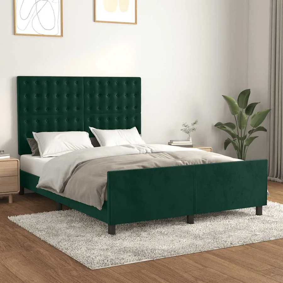 Cadre de lit sans matelas vert foncé 140x190 cm velours