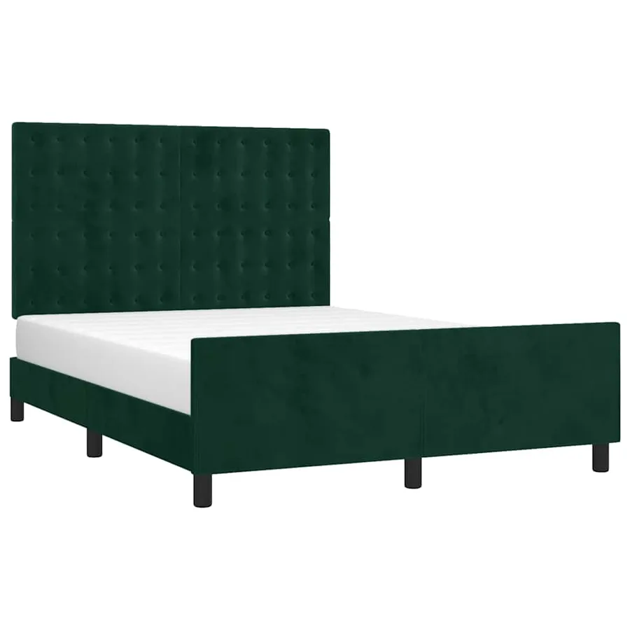 Cadre de lit sans matelas vert foncé 140x190 cm velours - 3