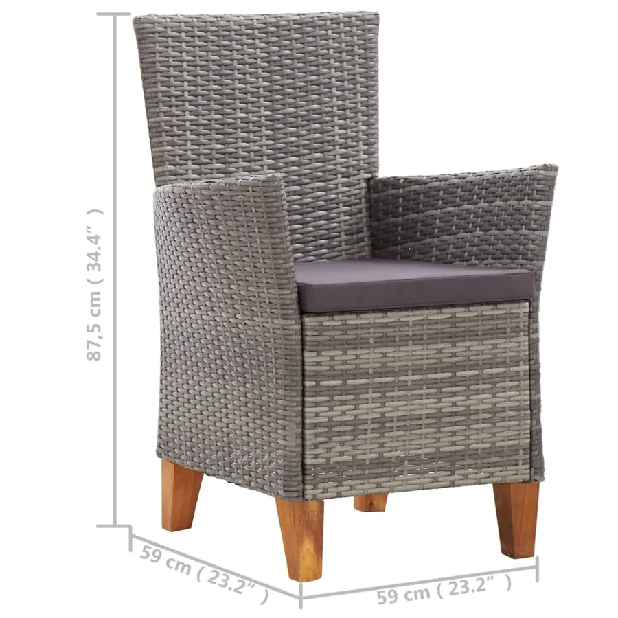 Chaises de jardin lot de 2 avec coussins Résine tressée Gris - 7