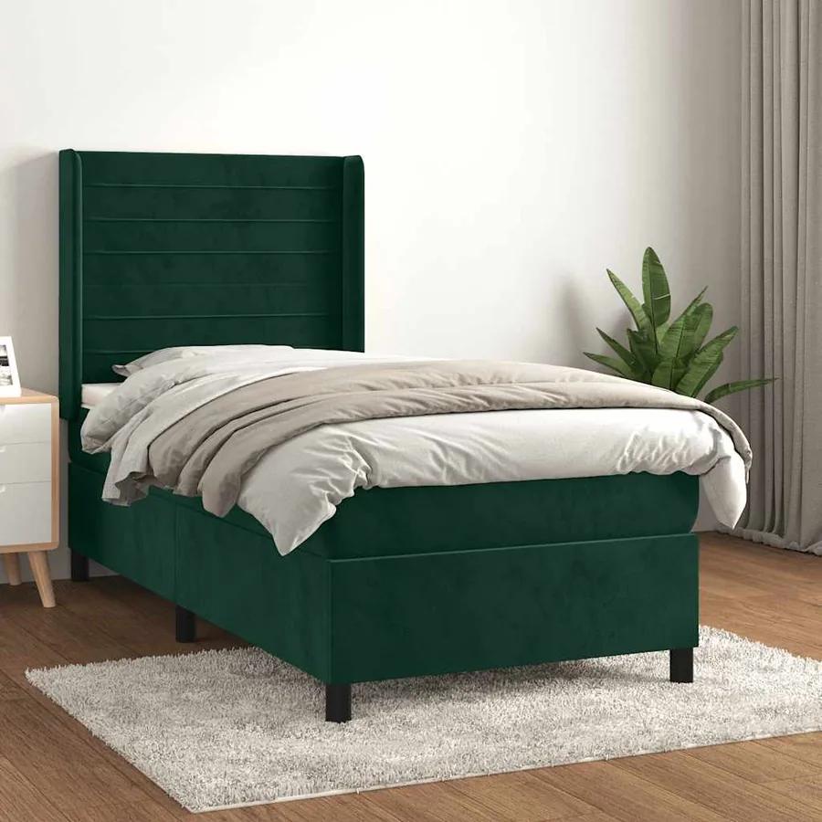 Sommier à lattes de lit avec matelas Vert foncé 90x190 cm