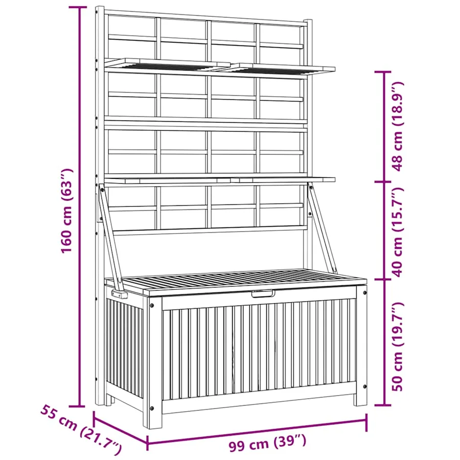 Boîte de rangement avec treillis 99x55x160cm Bois acacia solide - 9