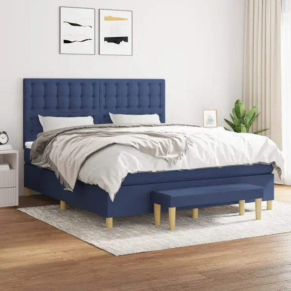 Sommier à lattes de lit avec matelas Bleu 160x200 cm Tissu