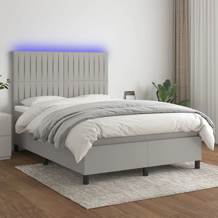 Sommier à lattes de lit et matelas et LED Gris clair 140x200 cm