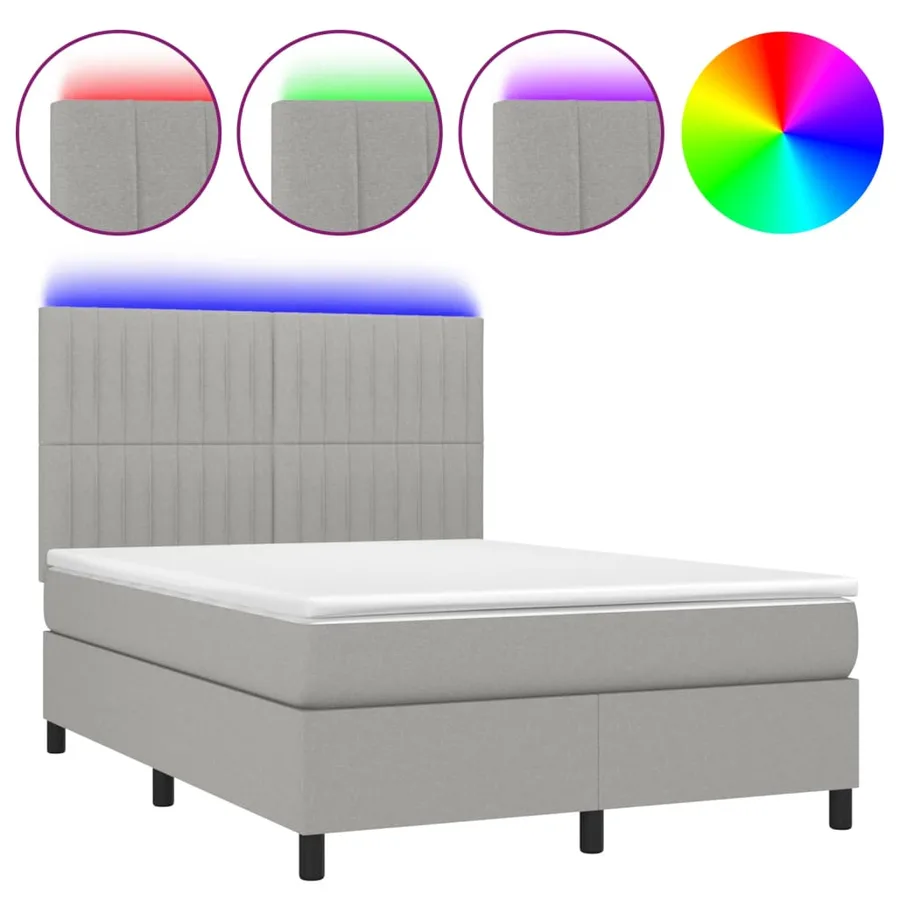 Sommier à lattes de lit et matelas et LED Gris clair 140x200 cm - 2