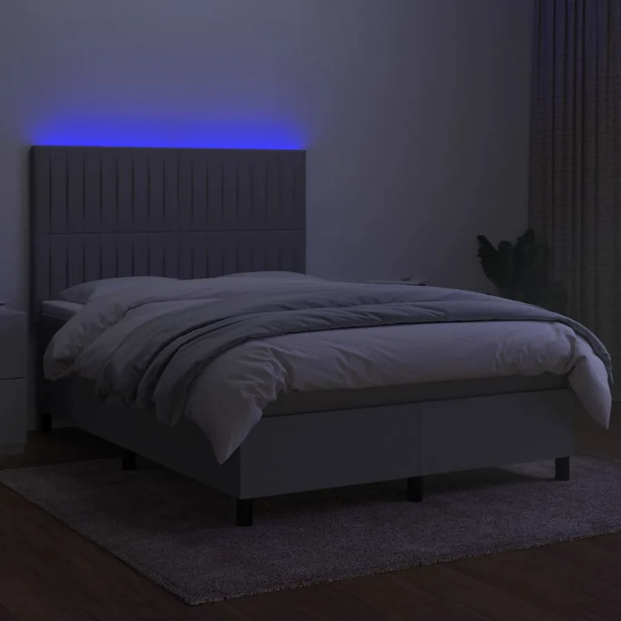 Sommier à lattes de lit et matelas et LED Gris clair 140x200 cm - 4