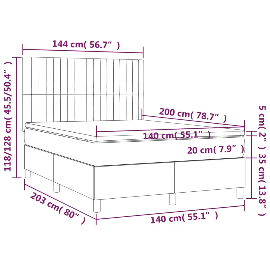 Sommier à lattes de lit et matelas et LED Gris clair 140x200 cm - 8