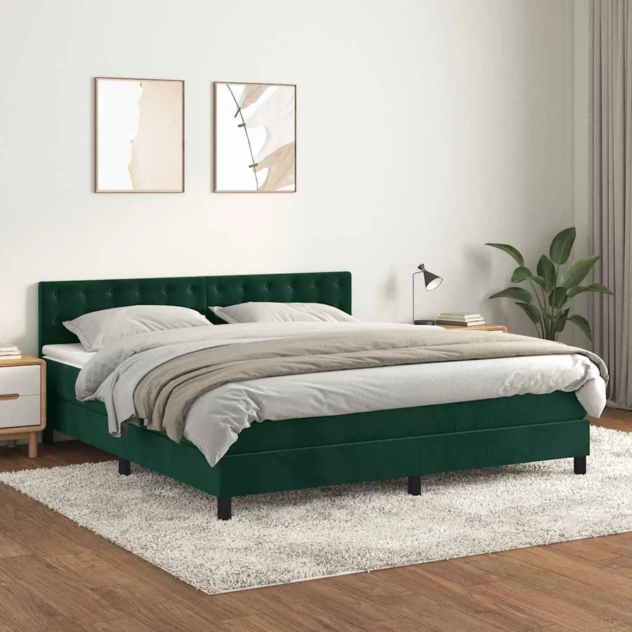 Sommier à lattes de lit et matelas Vert foncé 160x200cm Velours