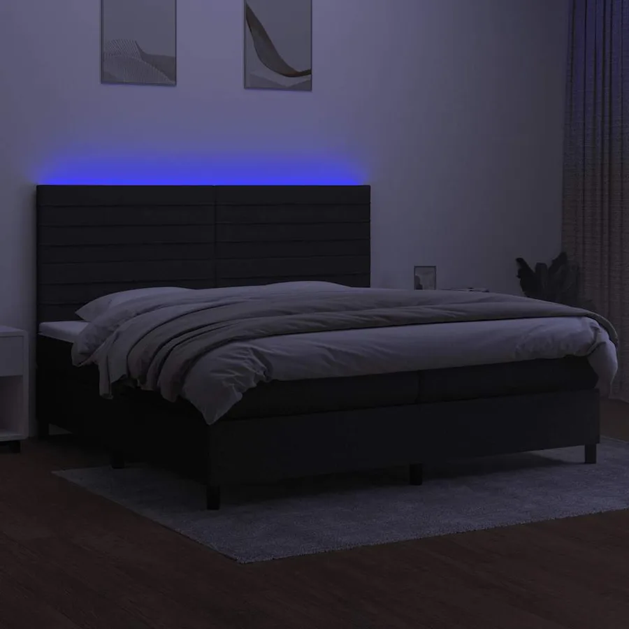 Sommier à lattes de lit et matelas et LED Noir 200x200 cm Tissu - 4