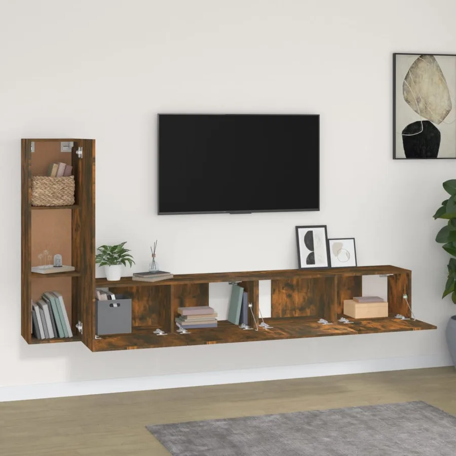 Ensemble de meubles TV 3 pcs Chêne fumé Bois d'ingénierie - 3