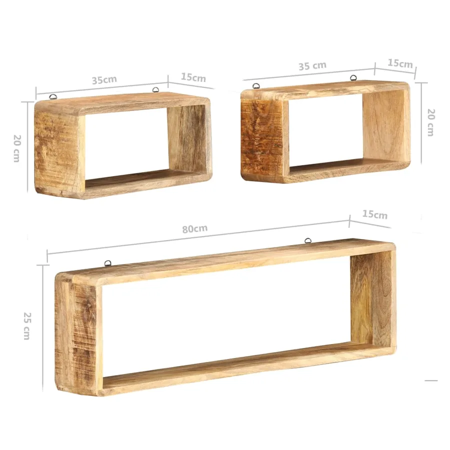 Ensemble d'étagère cube 3 pcs bois solide de manguier - 5