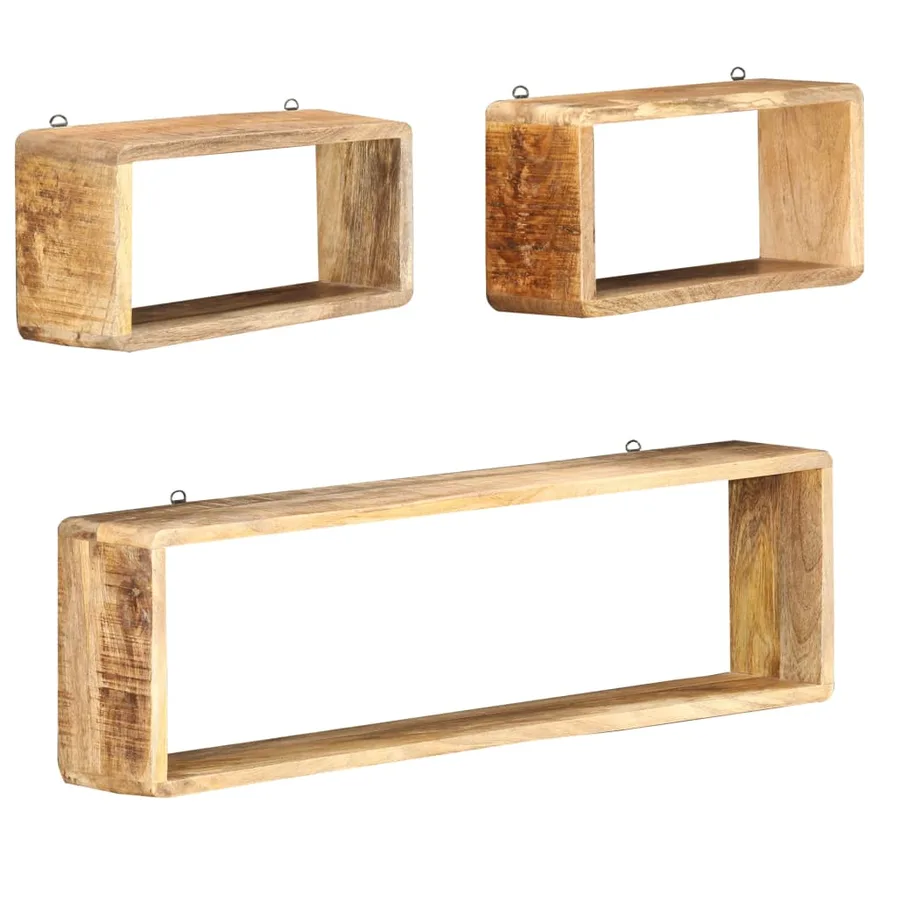 Ensemble d'étagère cube 3 pcs bois solide de manguier - 6
