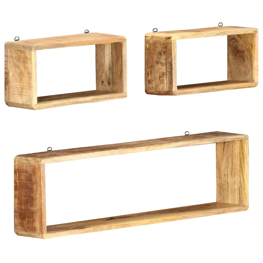 Ensemble d'étagère cube 3 pcs bois solide de manguier - 8