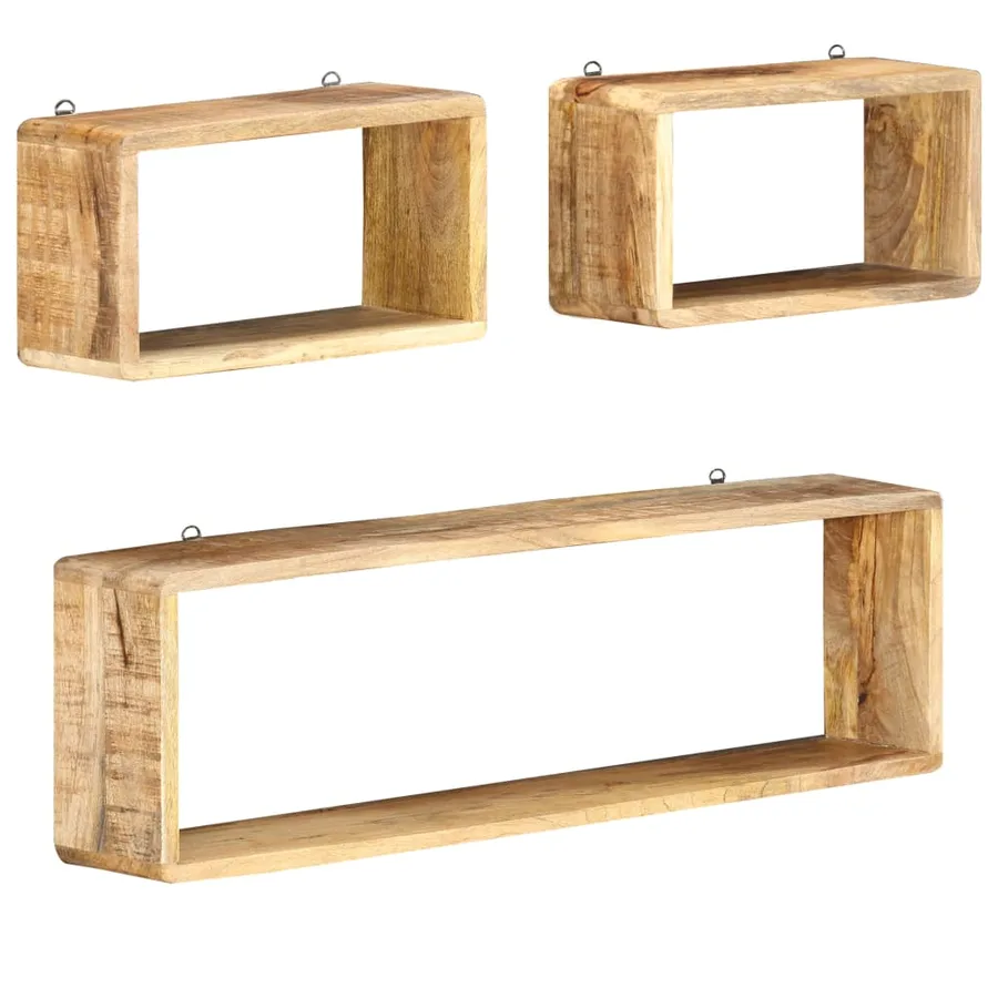 Ensemble d'étagère cube 3 pcs bois solide de manguier - 9